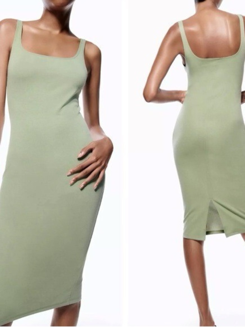 Zara Light Olive Tank Midi Dress